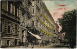 1907 Budapest VII. Almássy tér, VII. Kerületi Függetlenségi és 48-as Pártkör irodája, üzletek, borbély és fodrász (fl)