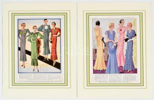 cca 1930 5 db színes art deco női divatkép a Magyar Uriasszonyok Lapjából, ofszet, papír, paszpartub...