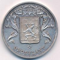1991. "Oroszlány 1991 / Majk - Kamalduli Remeteség 1733" kétoldalas, ezüstözött bronz emlé...