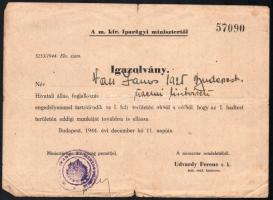 1914 Behívójegy fegyvergyakorlatra, M. kir. budapesti honvéd kiegészítő parancsnokság + 1944 Iparügy...