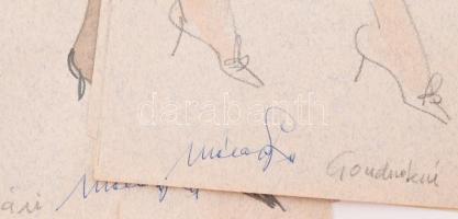 Olvashatatlan jelzéssel: 15 db jelmez- és divatterv. Akvarell, ceruza, papír, 52x17 cm körüli mérete...