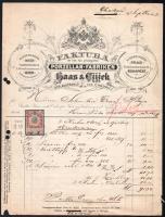 1912 Porzellan-Fabriken von Haas & Czjzek (Porcelángyár) dekoratív fejléces számlája, Schnetzer Ernő bajai kereskedő részére, okmánybélyeggel, kis lapszéli sérülésekkel