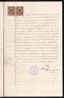 1906 Bp., közjegyzői okirat, ingatlan adásvételi szerződés, 2 x 1K 50f okmánybélyeggel