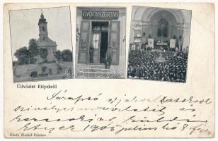 1905 Etyek, Ettyek; Római katolikus templom és belseje, szentmise, gyógyszertár. Zimbal Ferenc kiadása (EB)