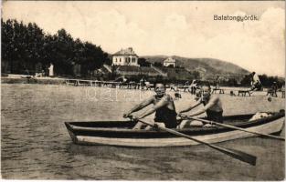1928 Balatongyörök, élet a Balatonon, csónakázók. Kálmán fényképész kiadása (fl)