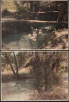 cca 1930 Vidéki tájképek, életképek, 4 db nagyméretű, színezett fotó, hátoldalukon ragasztásnyomokka...