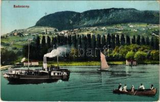 1909 Badacsony, látkép, gőzhajó, csónakok. Kiadja Löwy B. (kopott sarkak / worn corners)
