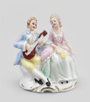Antik barokk pár figura, mázas porcelán, jelzés nélkül, hibátlan, m: 7,5 cm