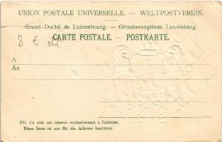 Gruss aus Luxemburg / flag and coat of arms of Luxembourg. Art Nouveau, Emb. litho (b)
