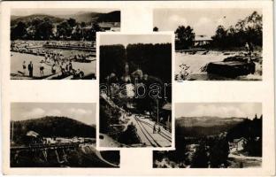 1941 Kovászna, Covasna; sikló, iparvasút, strand, fürdőzők. Üdvözlet a visszatért Erdélyből! / funicular railway, industrial railway, spa, bathers, entry of the Hungarian troops