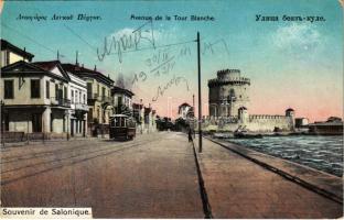 1914 Thessaloniki, Saloniki, Salonica, Salonique; Avenue de la Tour Blanche / street view, White Tower, tram (EK)