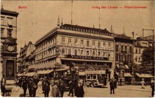 1911 Berlin, Unter den Linden, Friedrichstrasse / street view, Victoria Hotel & Café, autobus, omnibus, Hotel Stadt London (EK)