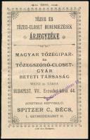 1900 Magyar Tőzeg- és Műtrágya-ipar Rt. (Bp. VI., Andrássy út 30.) tőzeg és tőzeg-closet berendezések árjegyzéke. Bp., 1900, Löbl Mór-ny., 22+(1) p. Fekete-fehér képekkel illusztrált. Tűzött papírkötés, jó állapotban.