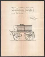 1906 Schreil János kocsigyáros locsolókocsi reklám levele Kolozsvár városi tanácsnak a kocsi képével