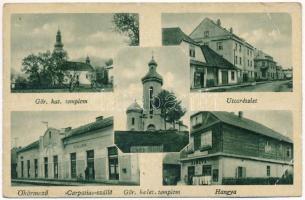 1944 Ökörmező, Volove Polje, Volové, Mizhhirya; Görög katolikus és keleti templom, utca, Hangya üzlet, Carpatia szálló / churches, street, shop, hotel (EB)