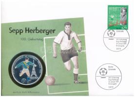 Észak-Korea 1997. "Sepp Herberger születésének 100. évfordulója" benne 1996. 500W Ag "Labdarúgó-világbajnokság - Franciaország 1998" részben multicolor emlékérme, érmés borítékban, bélyeggel, bélyegzéssel, német nyelvű leírással T:PP erős patina North Korea 1997. "The 100th Anniversary of the birth of Sepp Herberger". In it 1996. 500 Won Ag "Football World Championship in France 1998" partially multicolor commemorative coin, in envelope with stamp, cancellation, and a German language description sheet C:PP patina