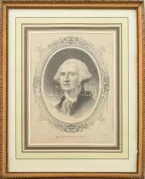 Pollák Zsigmond (1837-1912): Washington György (George Washington). Rotációs fametszet, papír, jelzett a metszeten. Dekoratív, üvegezett fakeretben, 21x15 cm