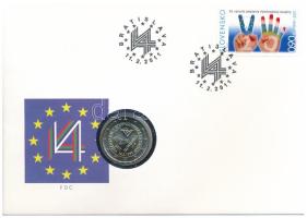 Szlovákia 2011. 2E "A Visegrádi Együttműködés (V4) 20. évfordulója" érmés borítékban, bélyeggel és bélyegzéssel T:UNC,AU  Slovakia 2011. 2 Euro "20th Anniversary of the Visegrad Group" in envelope with stamp and cancellation C:UNC,AU