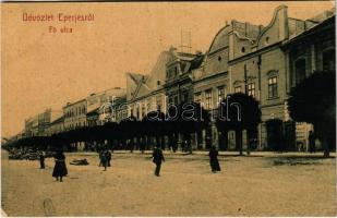 1907 Eperjes, Presov; Fő utca, piac, Cattarino S. üzlete. No. 614. (W.L. ?) / main street, market, shops (EK)
