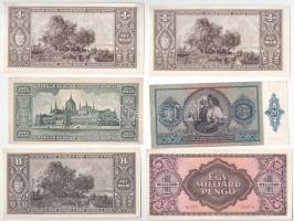 6db-os jó tartású pengő bankjegy tétel, benne 1941. 20P, 1945. 1.000.000.000P, 1946. 1.000.000MP (2x...
