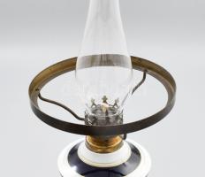 Wallendorf petróleumlámpa, porcelán, kétrétegű üveg búrával, hibátlan m: 49 cm