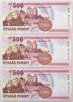 2008. 500Ft (3x) sorszámkövetők, piros "MINTA" felülbélyegzéssel, alacsony "EA 000028...