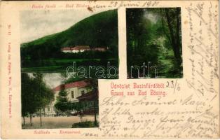 1901 Bazinfürdő, Bösing, Bözing, Pezinok; szálloda és étterem. Jos. Popper Nr. 17. / hotel and restaurant