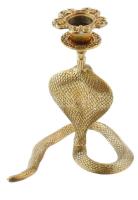 Kobra figurális gyertyatartó, bronz, jelzés nélkül, m: 16 cm