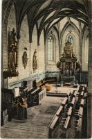 Csetnek, Stítnik; Evangélikus templom belső, oltár. Csernok Rezső kiadása / Lutheran church interior, altar (fa)