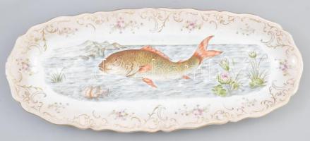 cca 1912-1918 Merkelsgrun halszervírozó készlet, 8 darabos: hatalmas halas tál 63x28 cm, 6 darab tál...