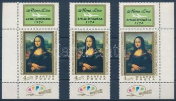 1974 3 db Mona Lisa felső szelvényes bélyeg (3.600)