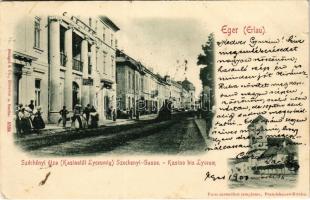 1900 Eger, Széchenyi utca, Kaszinótól a Lyceumig, szálloda, Ferencrendiek temploma, Stengel & Co. (kis szakadás / small tear)