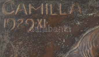 1929 Sződy Szilárd (1878-1939): Camilla 1929 XI. Bronz női portré, jelzéssel, kopással, 27x25 cm