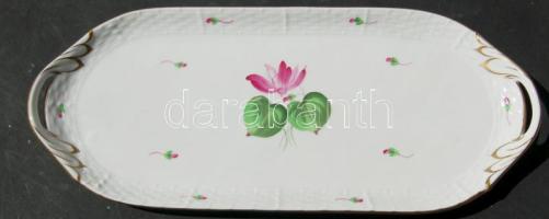 ~1940 Herendi jelzéssel ellátott, virágmintás porcelán tál 33cm-es hosszúsággal