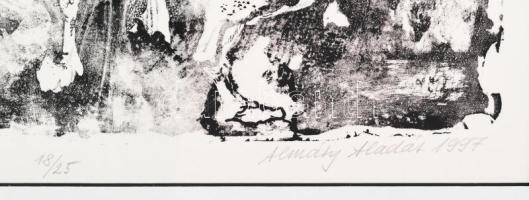 Almásy Aladár (1946-): A virágszirmot egy pók által hanyagoló Pegazus. Litográfia, papír, jelzett, s...