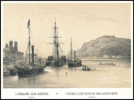 cca 1840 J. Alt: Gőzhajók alsó kikötője Pesten litográfia / Lithography 18,5x12,5 cm