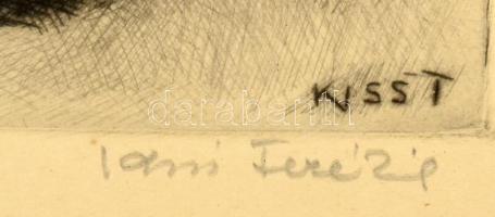 Kiss Terézia (1928-2016): Cserepes virág. Rézkarc, papír, jelzett, üvegezett fakeretben, 24×29 cm