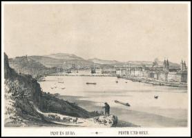 cca 1840 J. Alt: Pest és Buda litográfia / Lithography 18,5x12,5 cm