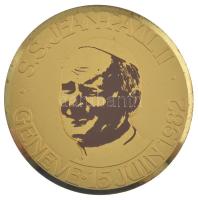 Svájc 1982. "II. János Pál pápa Genfben" kétoldalas, aranyozott fém emlékérem eredeti dísztokban (49mm) T:UNC Switzerland 1982. "Pope John Paul II in Geneva" two-sided, gilt metal medallion in original case (49mm) T:UNC