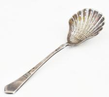 Ezüstözött porcukorszóró kanál, jelzéssel, h: 15 cm