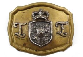 Antik Thurn und Taxis címeres-monogramos bronz övcsat, 9x7 cm