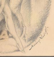 Merényi Rudolf (1893-1957): A csábítás. Ceruza, papír. jelzett 20x16 cm Keretben