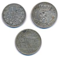 Vegyes: Bulgária 1910. 1L Ag + Ausztria 1925. 1Sch Ag + Hollandia 1957. 1G Ag "I. Julianna"...