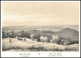 cca 1840 J. Alt: Buda és Pest a Svábhegyről. litográfia / Lithography 18,5x12,5 cm