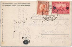 1923 Almás, Mária Almás, Aljmas, Apfeldorf (Erdőd, Erdut); Szent kápolna és forrás. Vasúti levelezől...