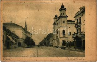 1925 Eszék, Osijek, Esseg; Zupanijska ulica / utca, zsinagóga / street, synagogue (szakadás / small tear)