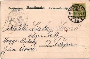 1904 Szívélyes üdvözlet / Name Day greeting art postcard with lady. Art Nouveau, floral, litho (EM)