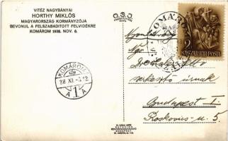 1938 Komárom, Komárnó; bevonulás, Horthy Miklós, Purgly Magdolna, Imrédy Béla, Teleki Pál / entry of...