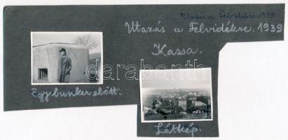 1939 Utazás a felvidékre, bunker előtt és Kassa látképe, 2 db kartonra ragasztott, feliratozott fotó, 4,5×6 cm