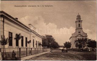 Besenyőtelek, Bessenyőtelek; iskola és római katolikus templom. Baross nyomda kiadása (EK)